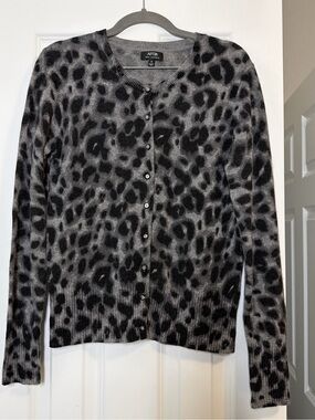 Apt. 9 Black and Gray Leopard Print Button-Up Cardigan